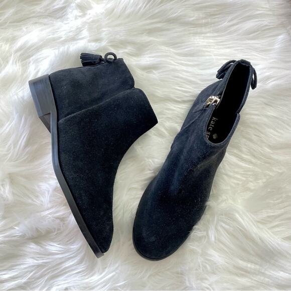 Kate Spade | NWOT Womens Saddle Suede Boots Ankle Heel Tassels Bow Booties Flats - Picture 1 of 9
